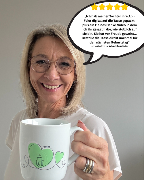 Die Tasse mit integriertem Fotoalbum für Bilder & Videos zu speichern