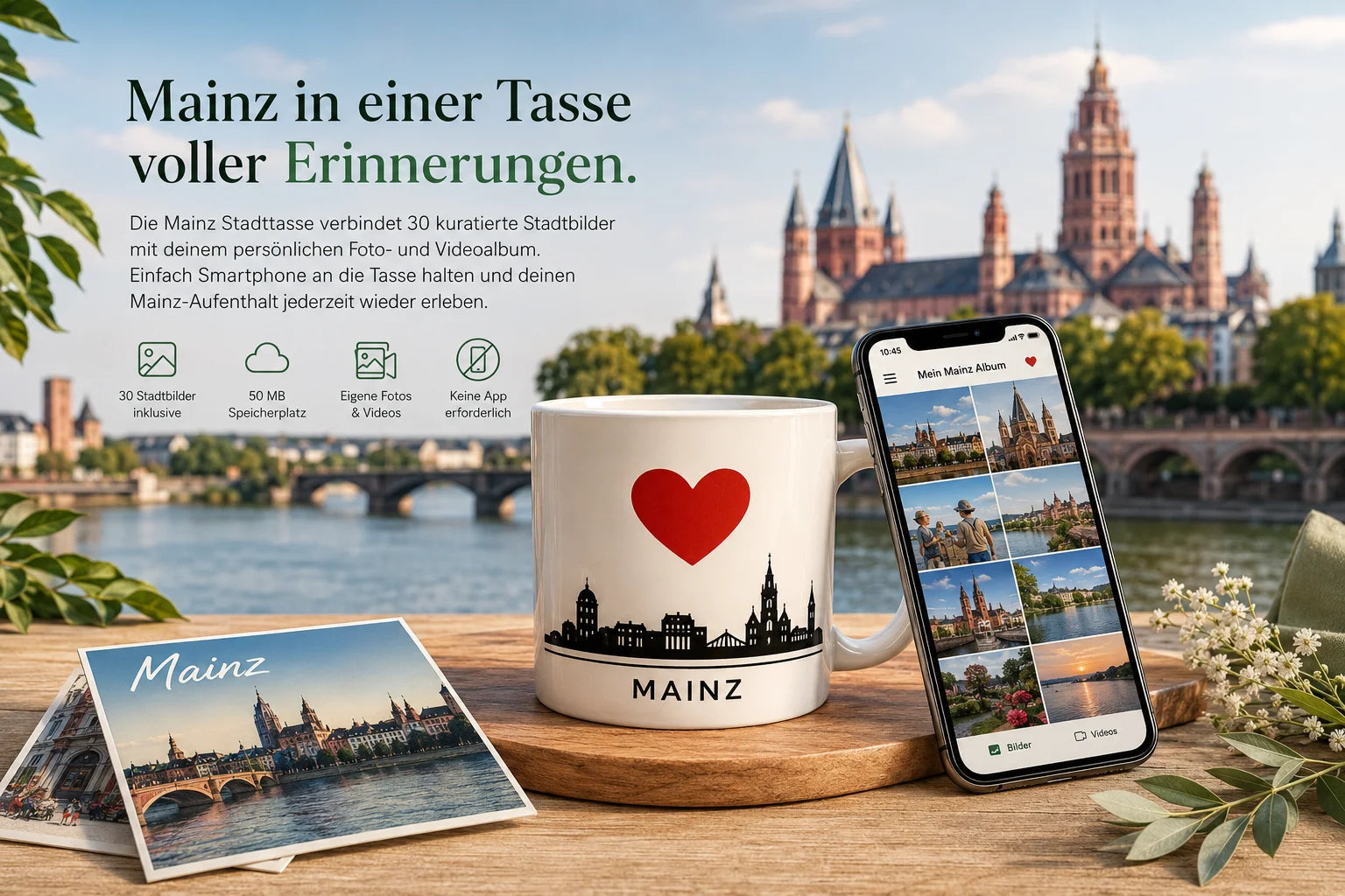Mainz Stadttasse mit Stadtbildern und digitalem Mainz Album